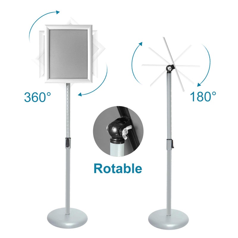IN WHICH BAY Adjustable Pedestal Poster Sign Stand with Heavy Duty Base Sign Holder Aluminum Snap Open Frame for 8.5 x 11 inches Both Vertical and Horizontal View Displayed Used for Living and Business(Silverï¼‰ - Image 4